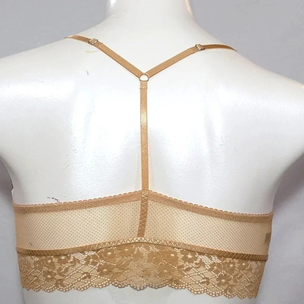 LARGE Gilligan O'Malley Front Close Lace Y-Back‎ Bralette Beige NWT